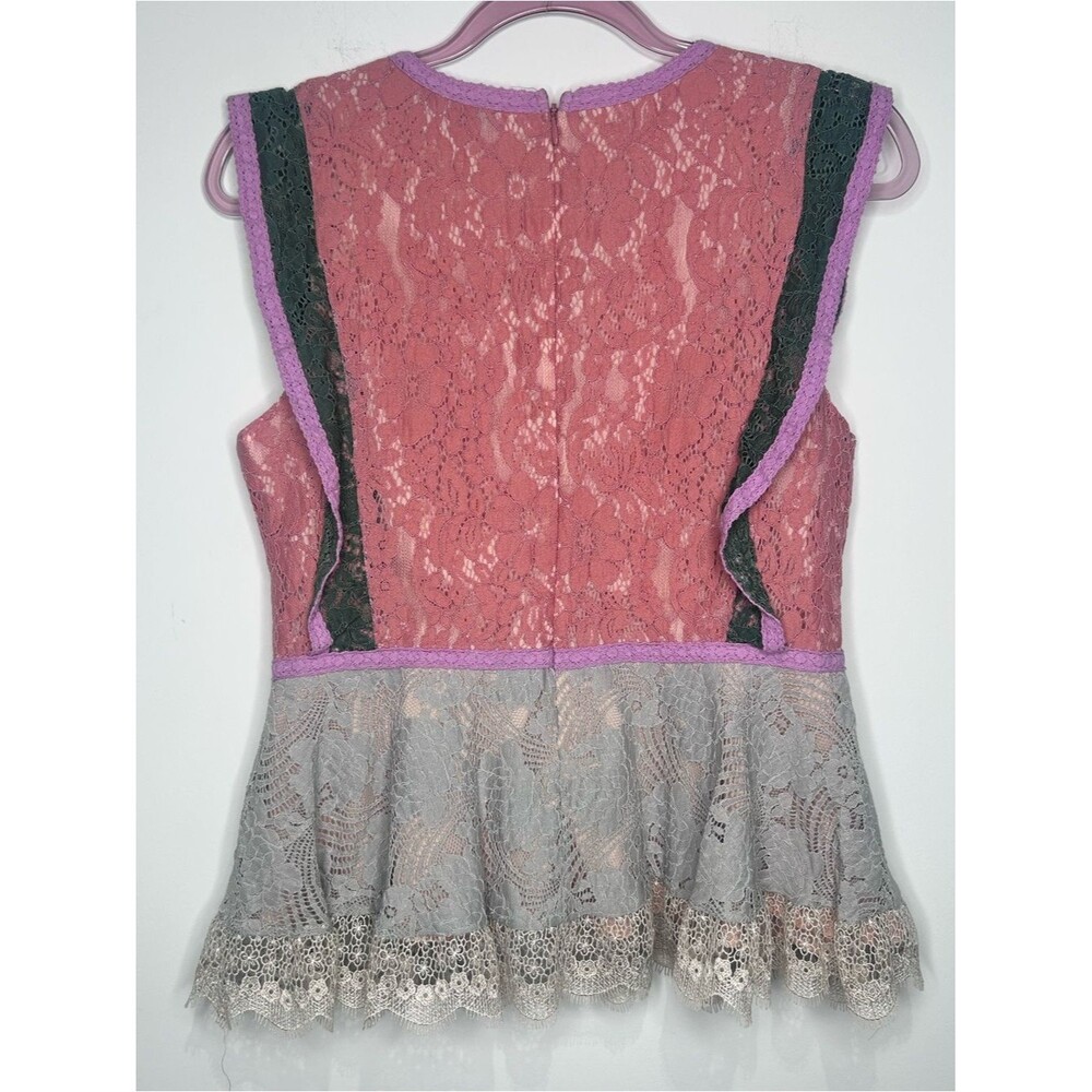 Sugar + Lips Colorblock Lace Peplum Top Blush Pink Sage Green Lavender Size L - Picture 7 of 8